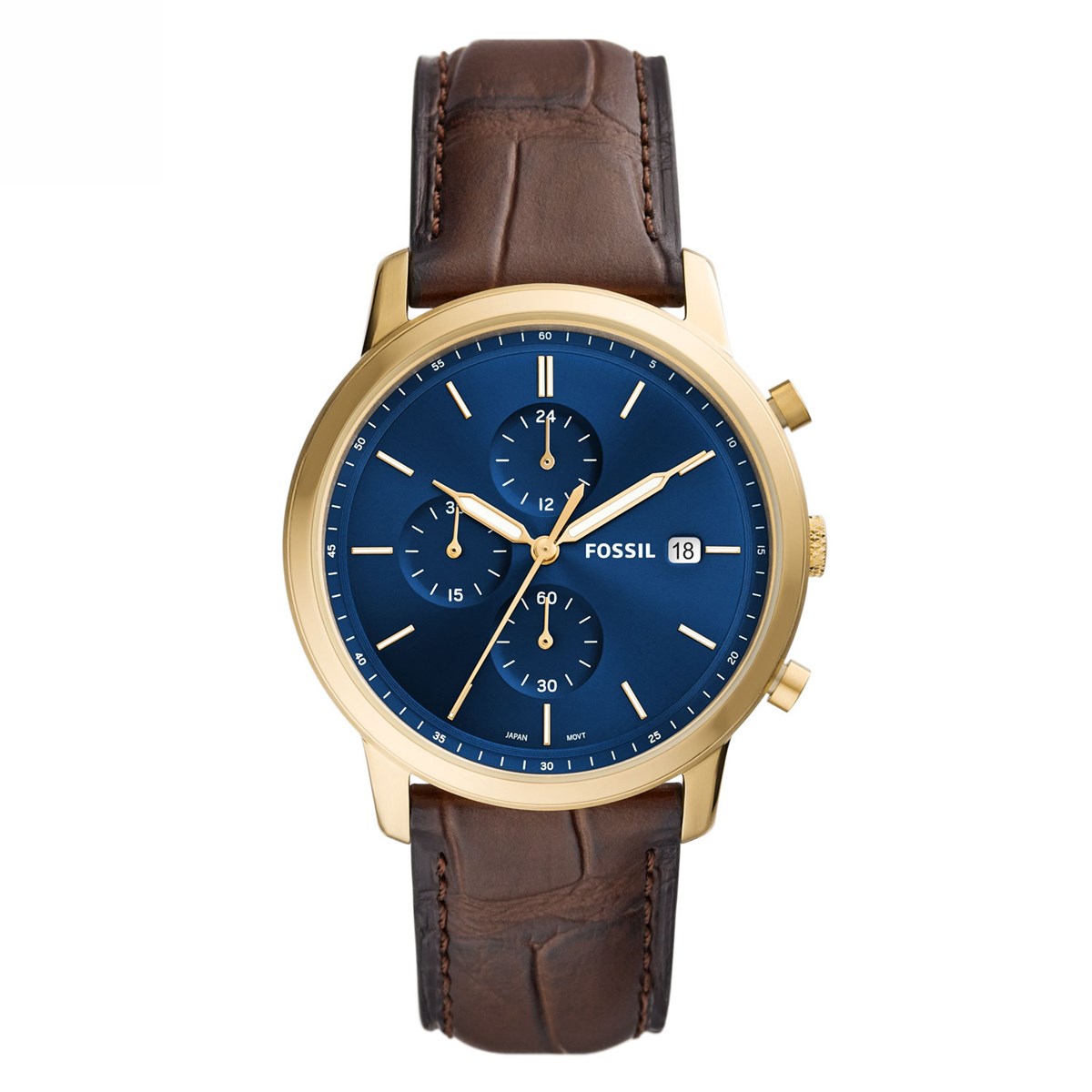Montre Fossil Minimalist cuir marron motif croco