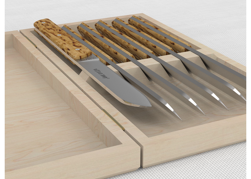 Service de 6 couteaux de table avec un manche en bois de bouleau et lame en acier inoxydable
