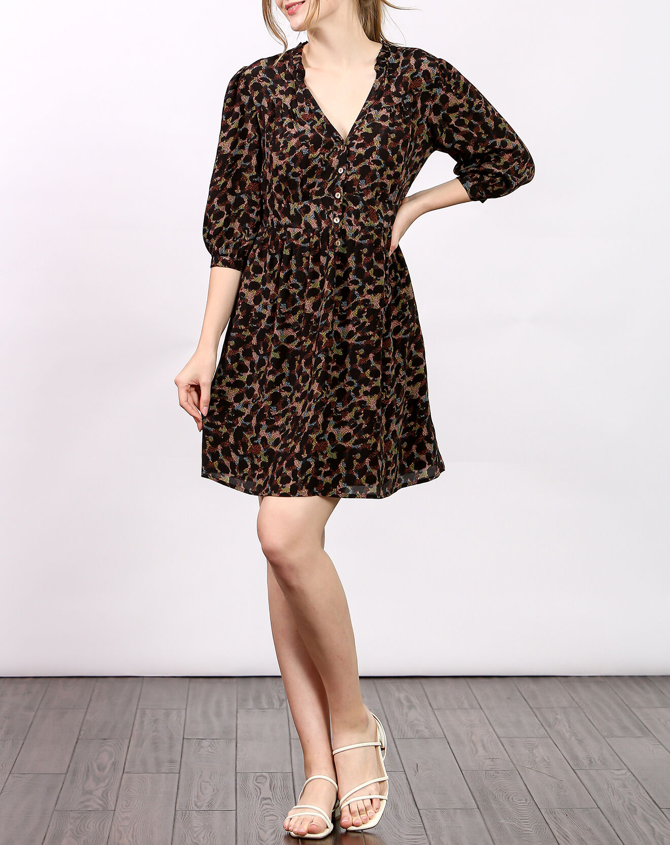 See u Soon Robe Gab imprimée noir/marron