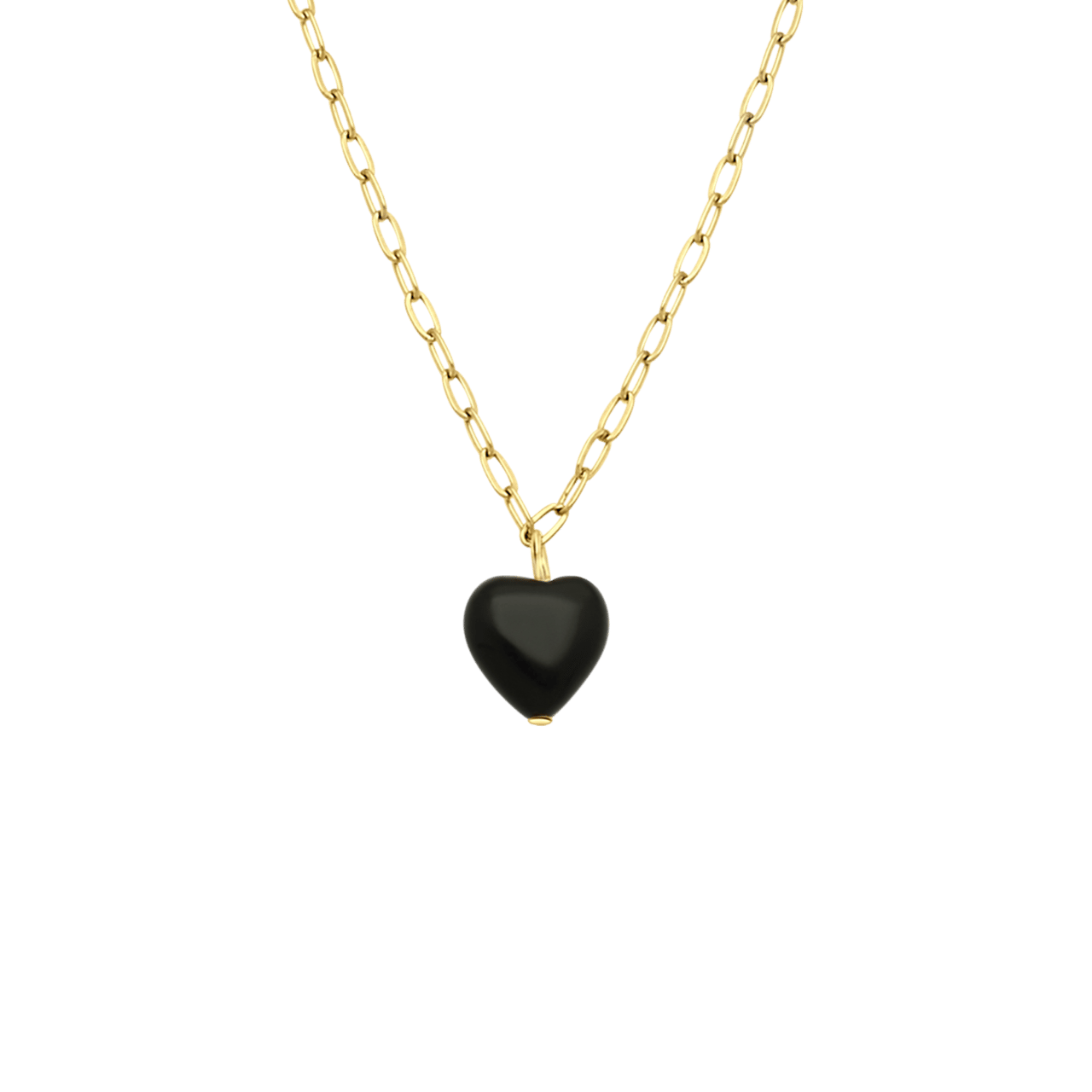 Stalen goldplated ketting met hart obsidiaan