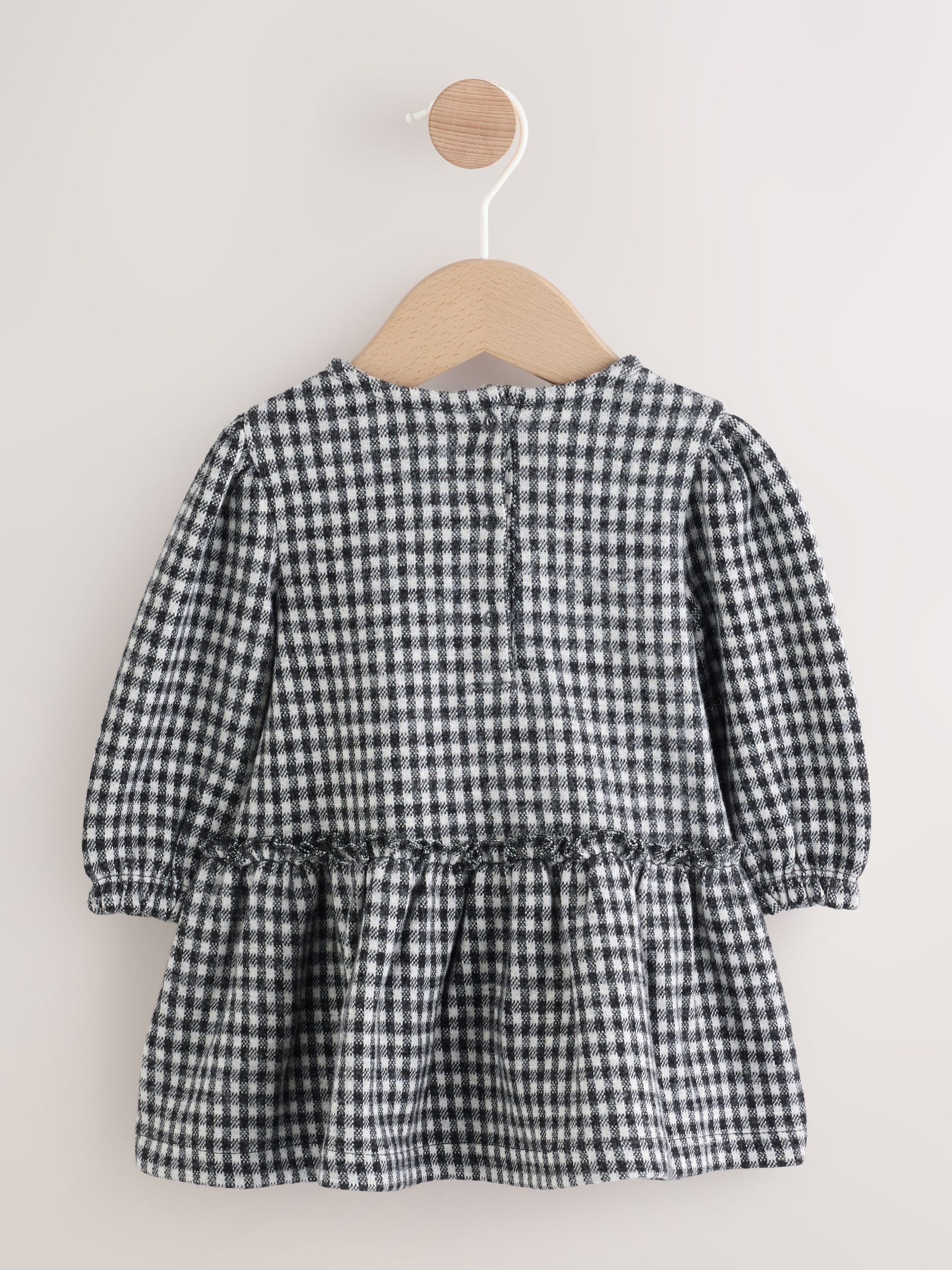 Zwart/grijs geruit - Baby jurk met lange mouwen en stroken met maillot (0mnd -2jr)