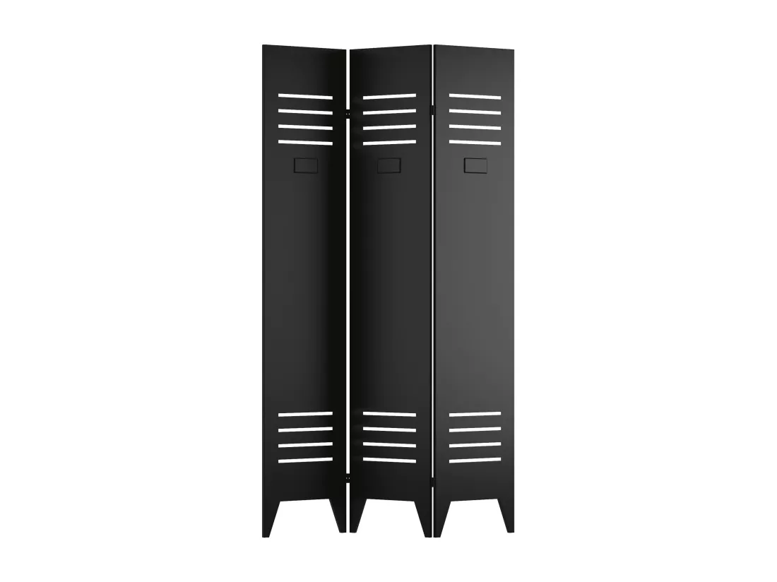 Paravent industriel porte de casier en métal 3 pans - L. 107 x H. 178 cm - Noir - CASILY