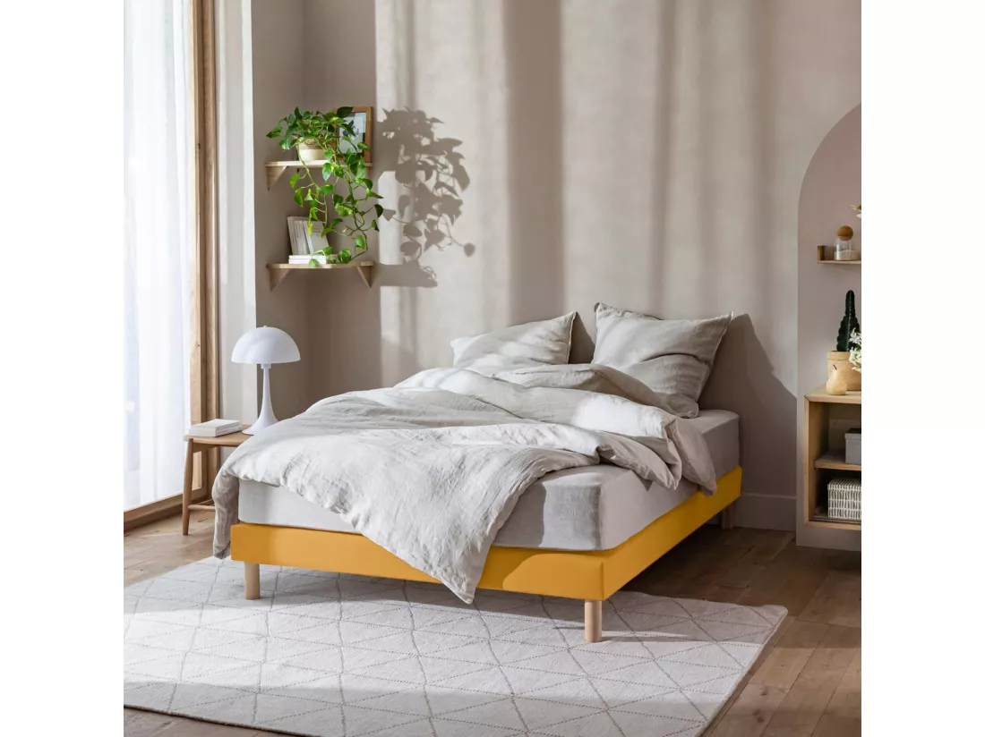 Cache-sommier coton jersey jaune moutarde 90x190/200