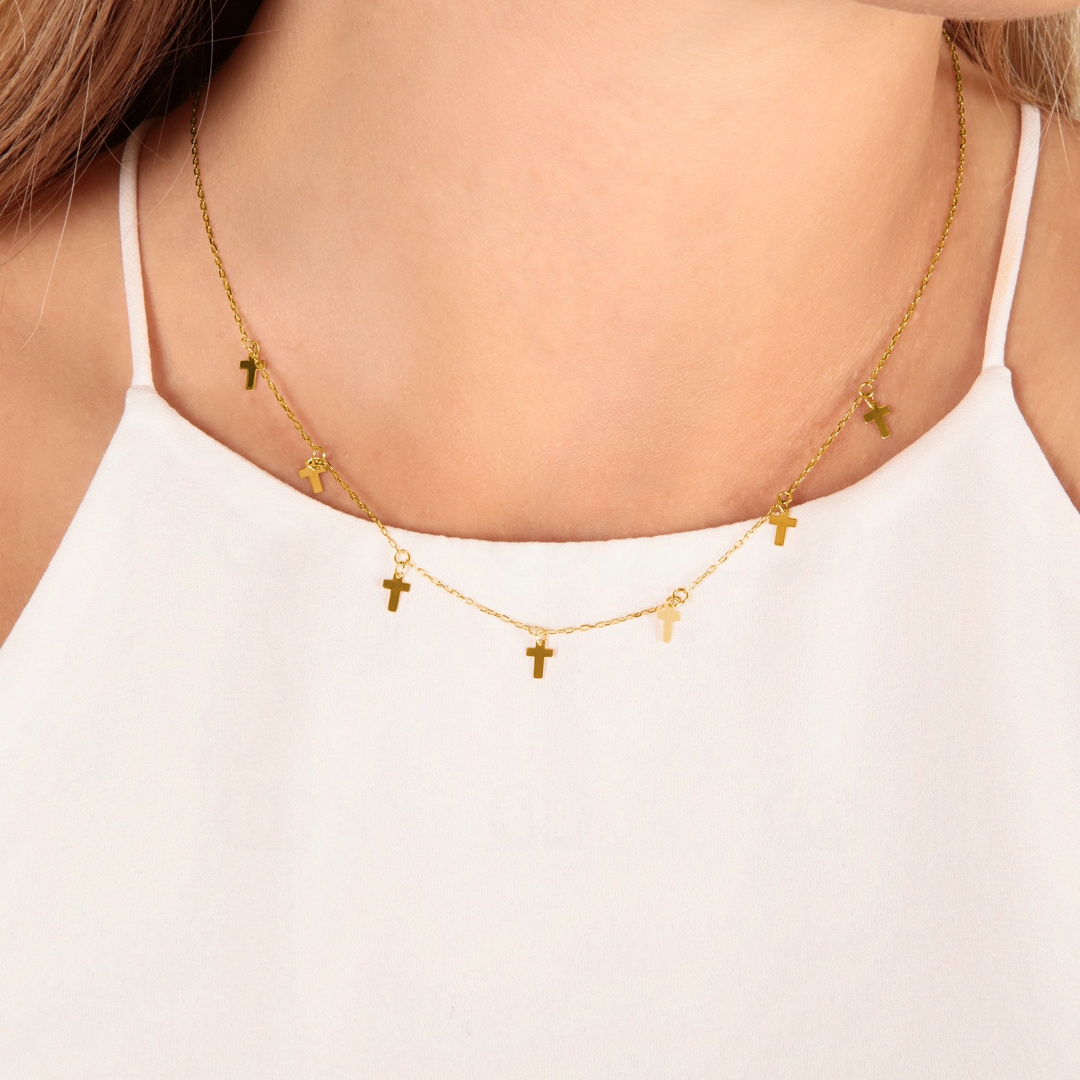 Collier 750/18 K Gelbgold Kreuze