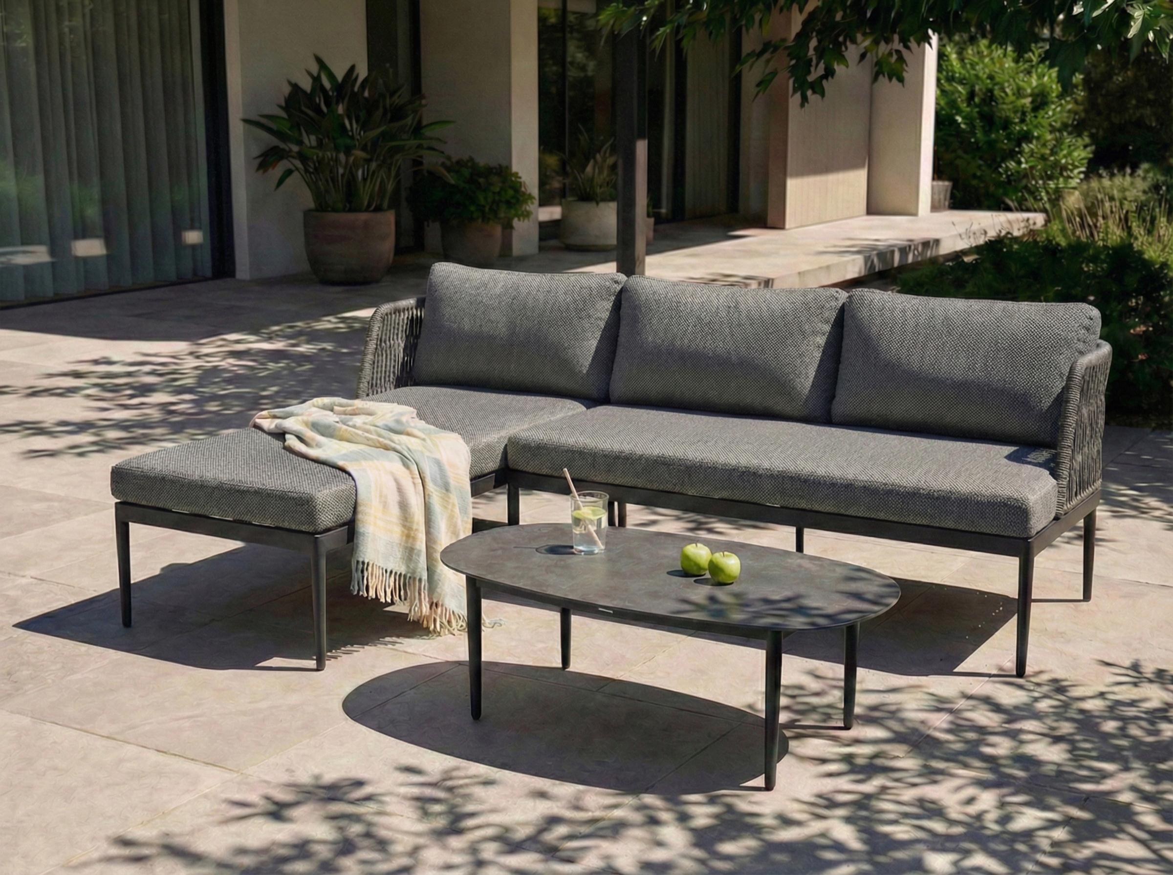 Tuin hoekloungeset met tafel 3-zits LEFFE rechtszijdig Metaal Grijs