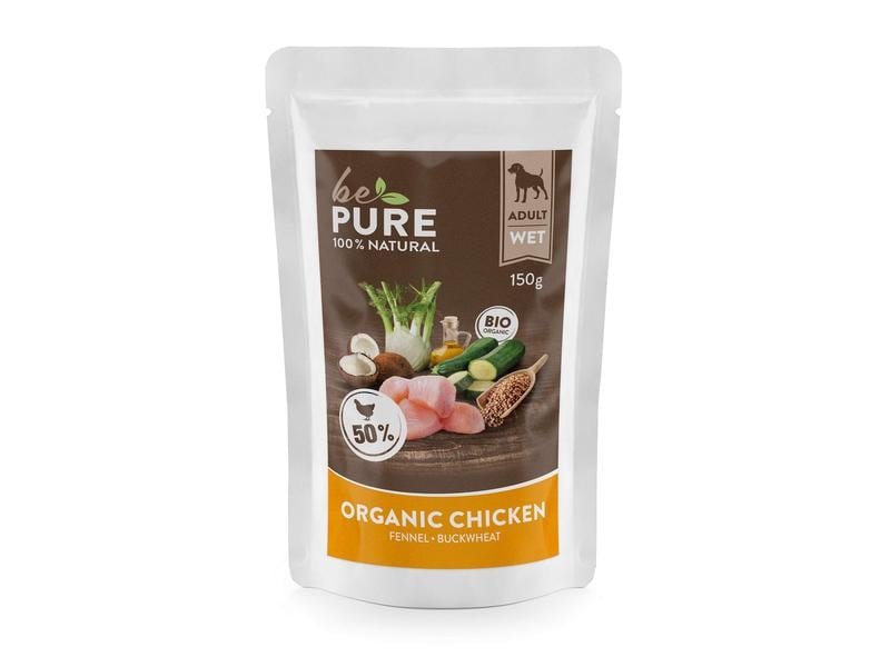 be Pure Nassfutter Huhn mit Fenchel & Buchweizen, 150 g Alleinfutter für ausgewachsene Hunde