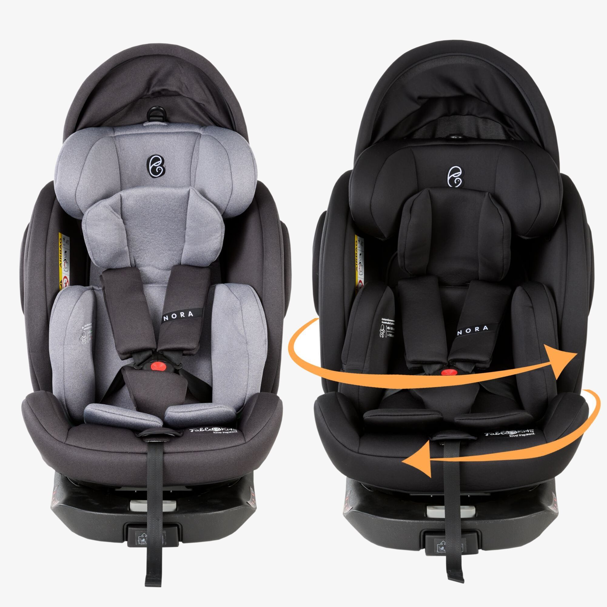 FableKids 360° i-Size Kinder-Autositz mit ISOFIX und Stützbein NORA Grau