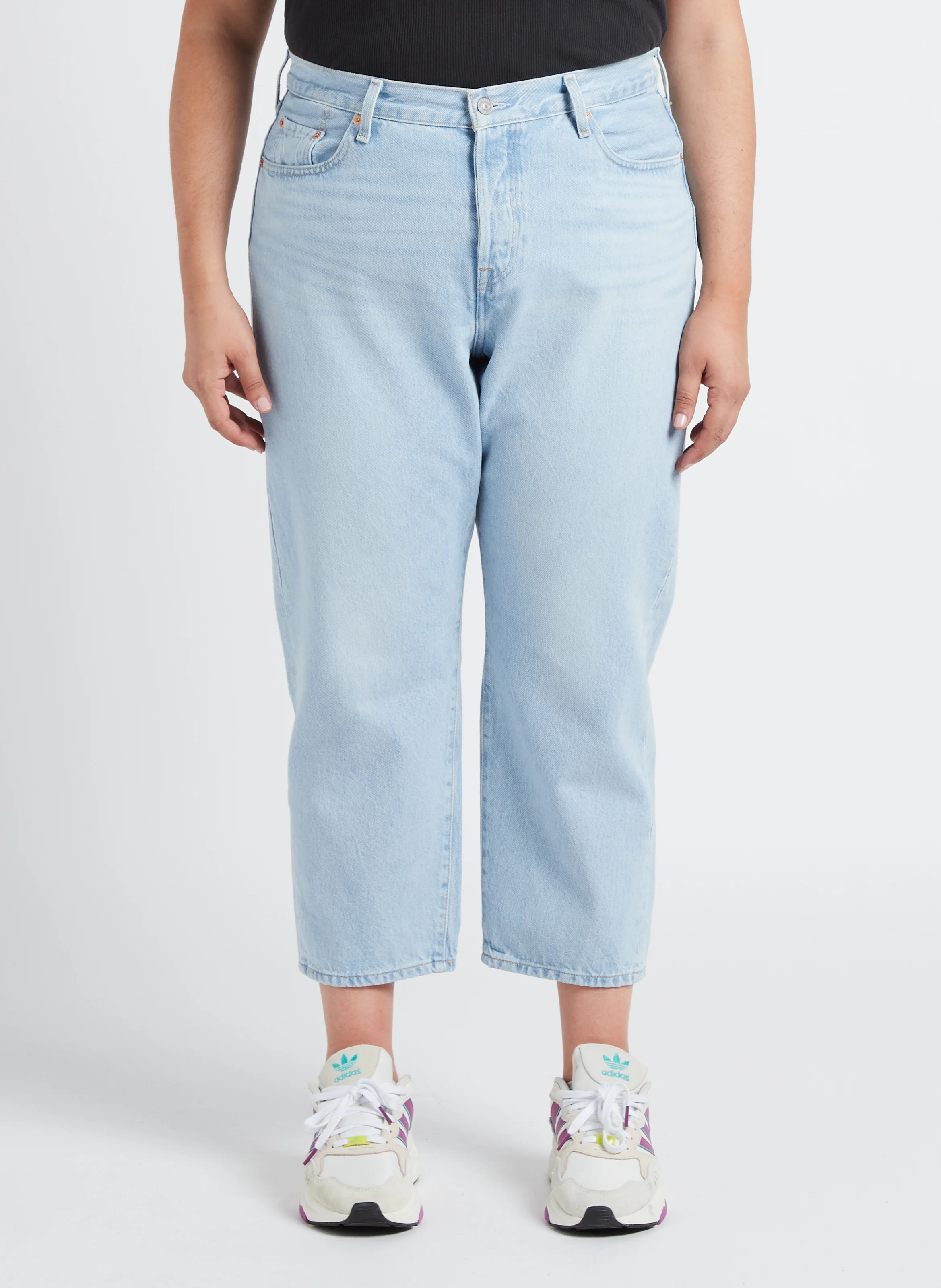 PL 501CROP - Jean droit taille haute en coton | Jean Délavé