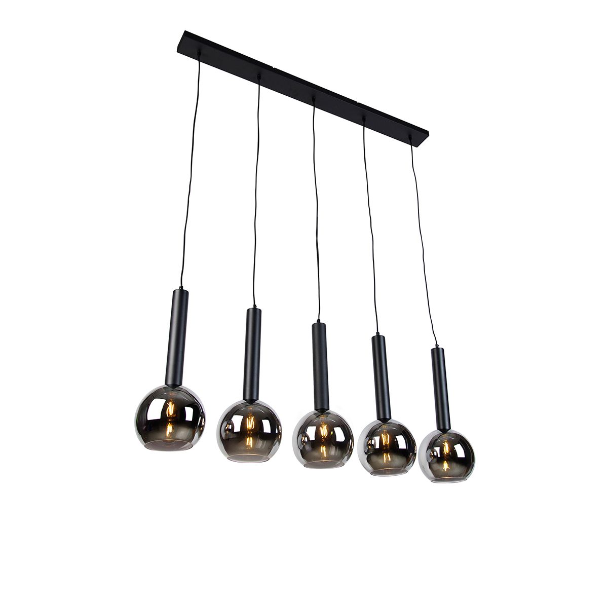 Moderne hanglamp zwart met smoke glas 5-lichts - Clayton