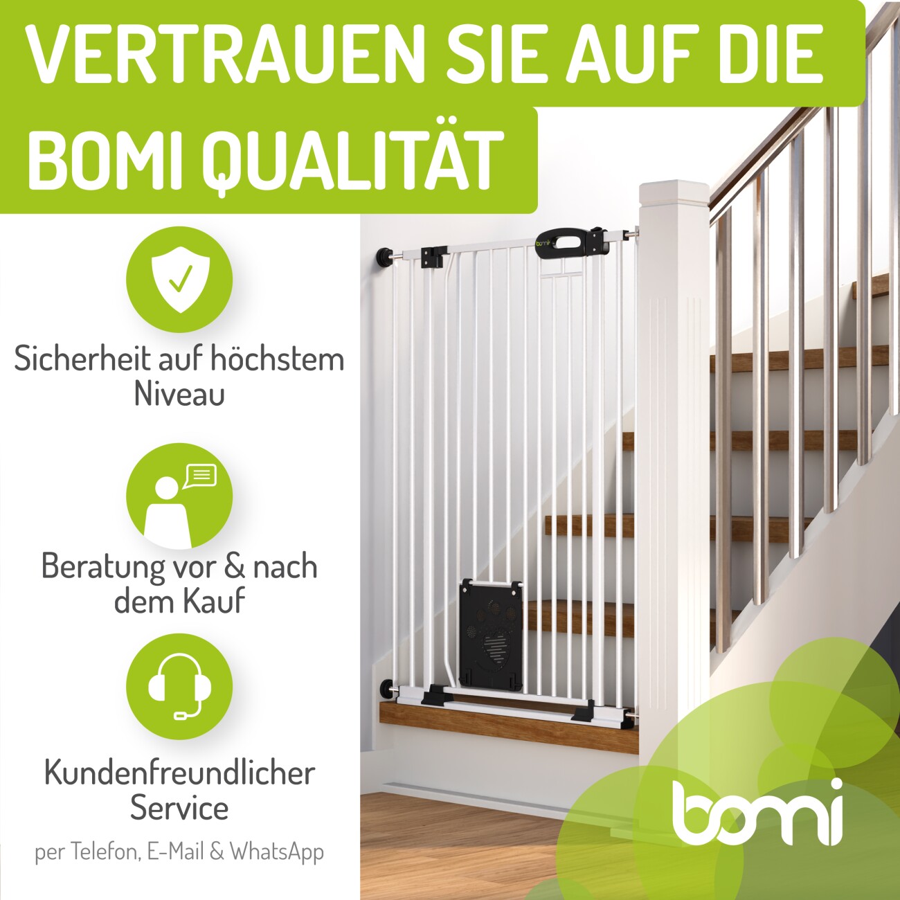 bomi Tierschutzgitter mit Katzenklappe Extrahoch 107 cm - Merle 73-143 cm in Weiß für Hunde & Katzen XS