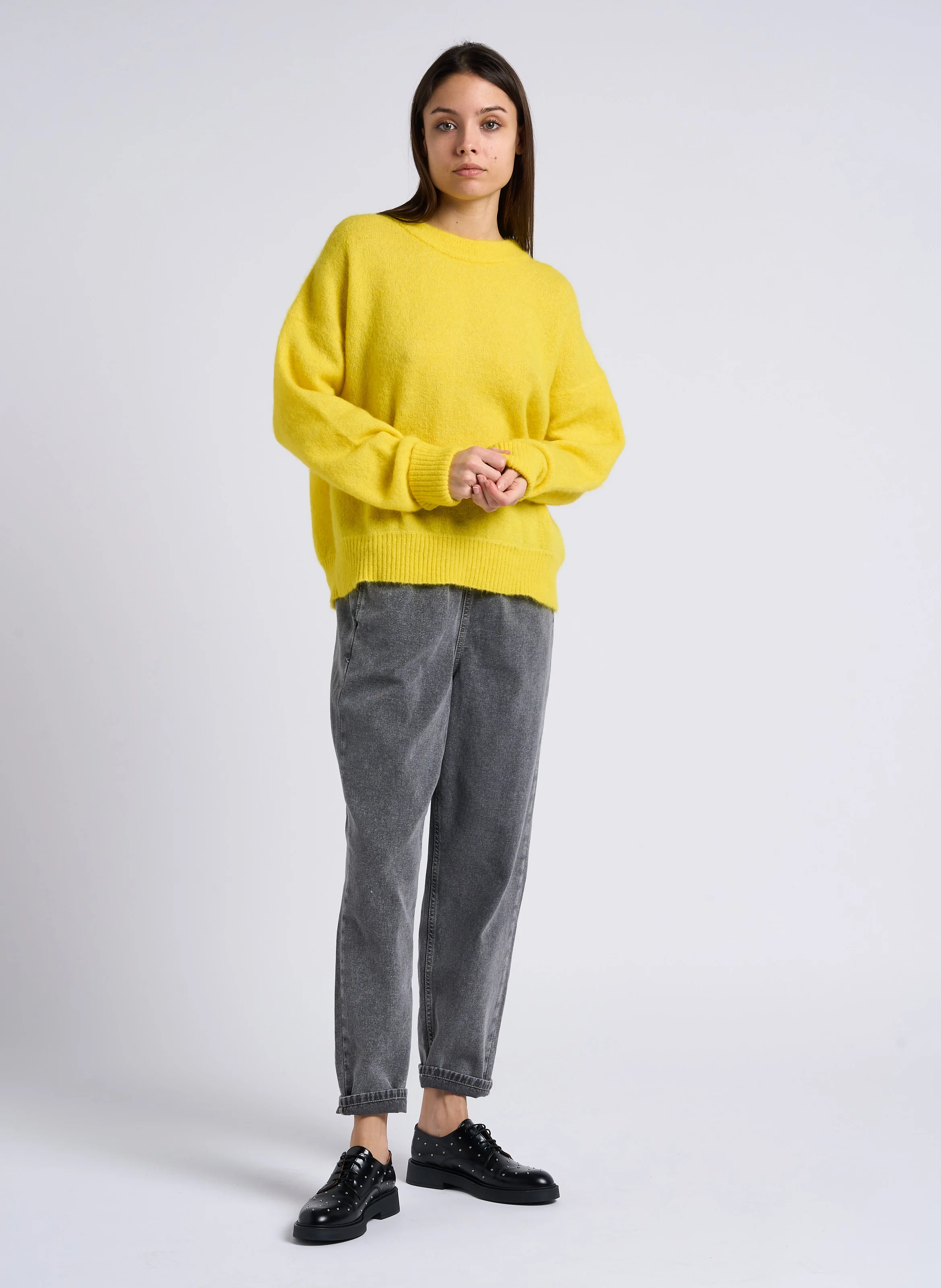 JAZY - Jean droit taille haute en coton | Gris
