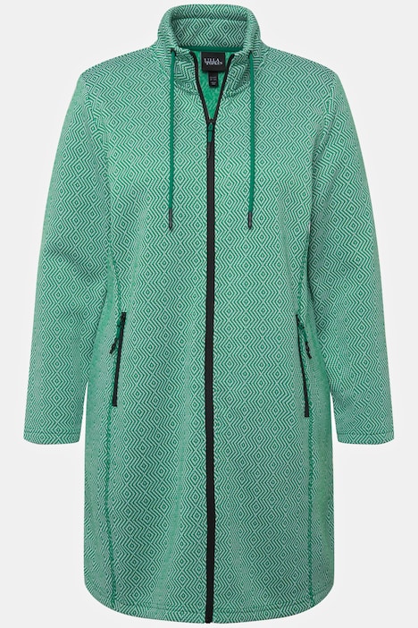 Strickfleece-Jacke, grafisches Muster, Stehkragen