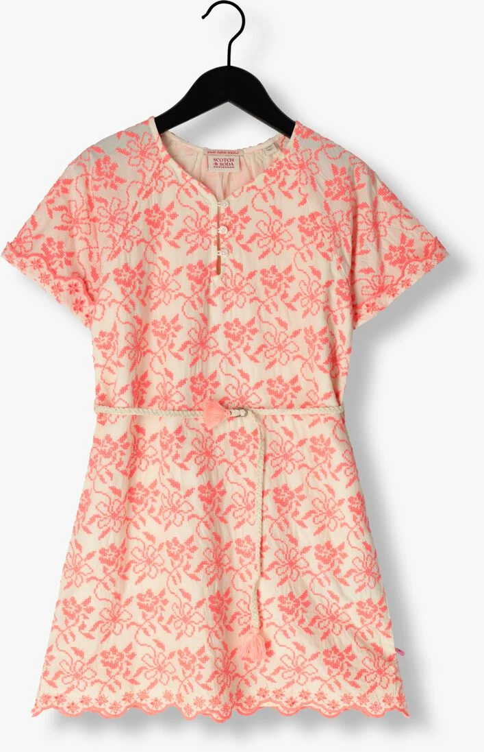 SCOTCH & SODA roze scotch & soda mini jurk all-over embroidered en belted dress