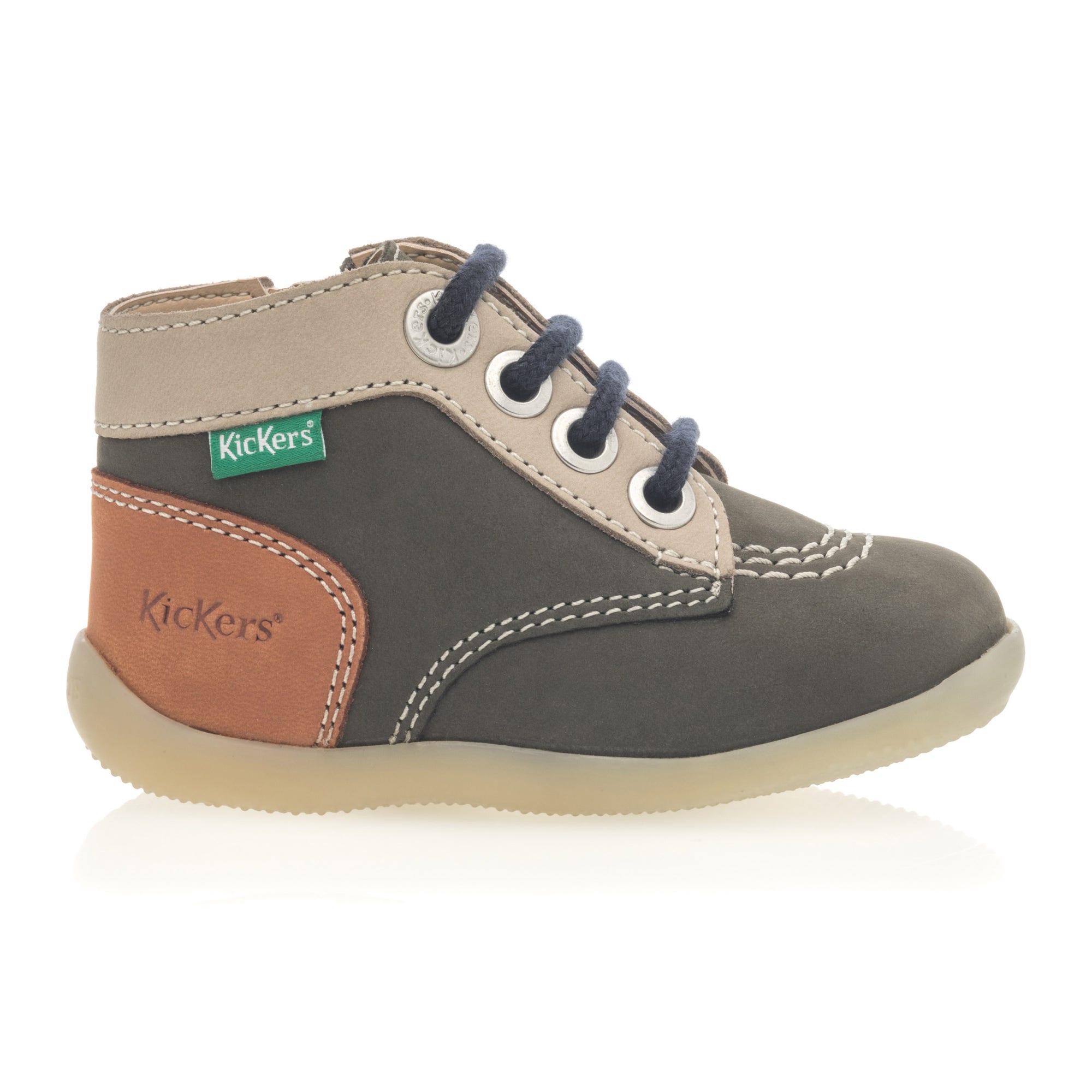 Baskets hautes Bébé garçon en cuir kaki