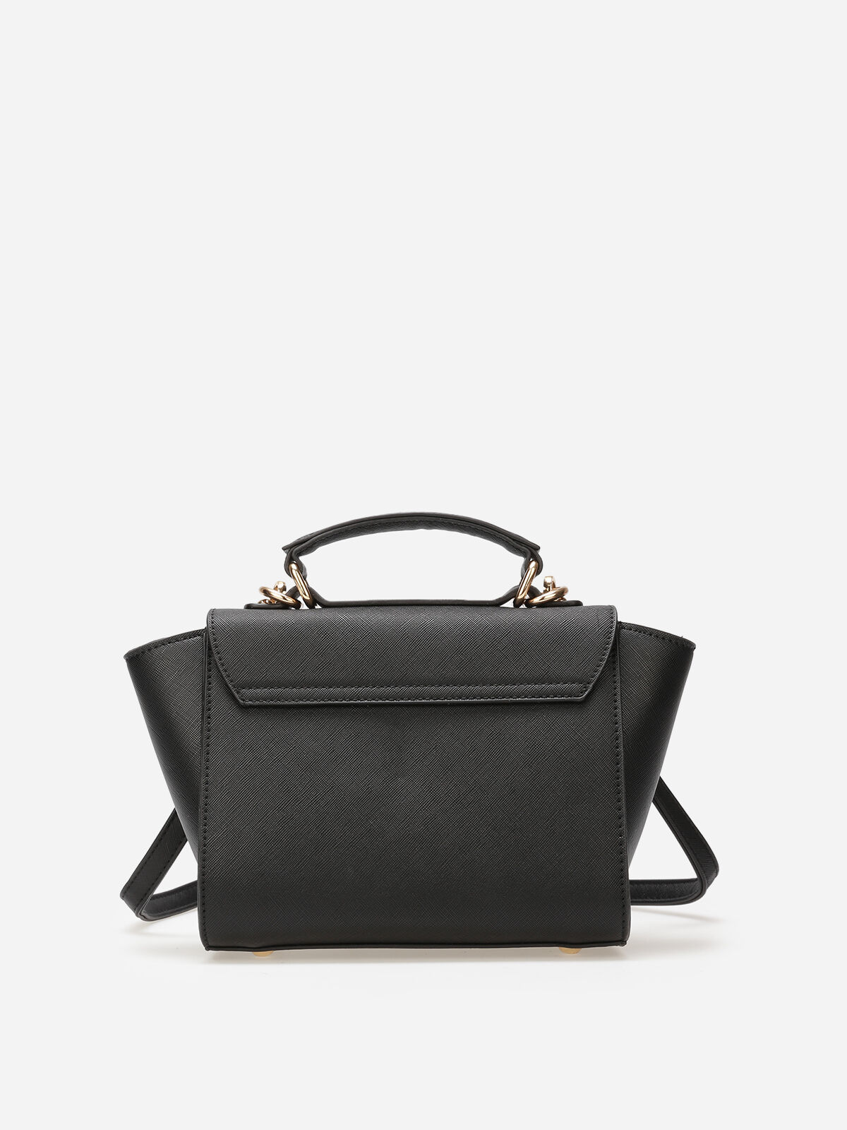 Sac à main trapèze à détails dorés- Noir