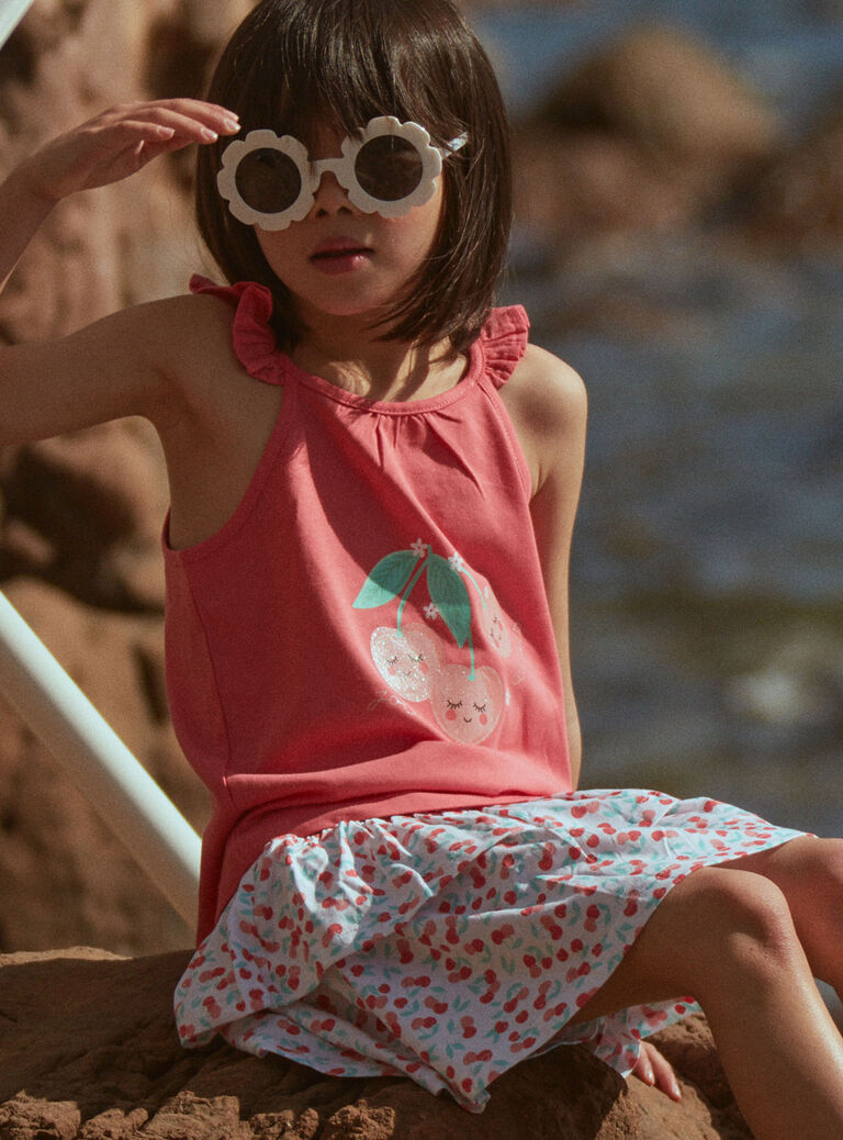 Débardeur et jupe short rouge et bleu en jersey