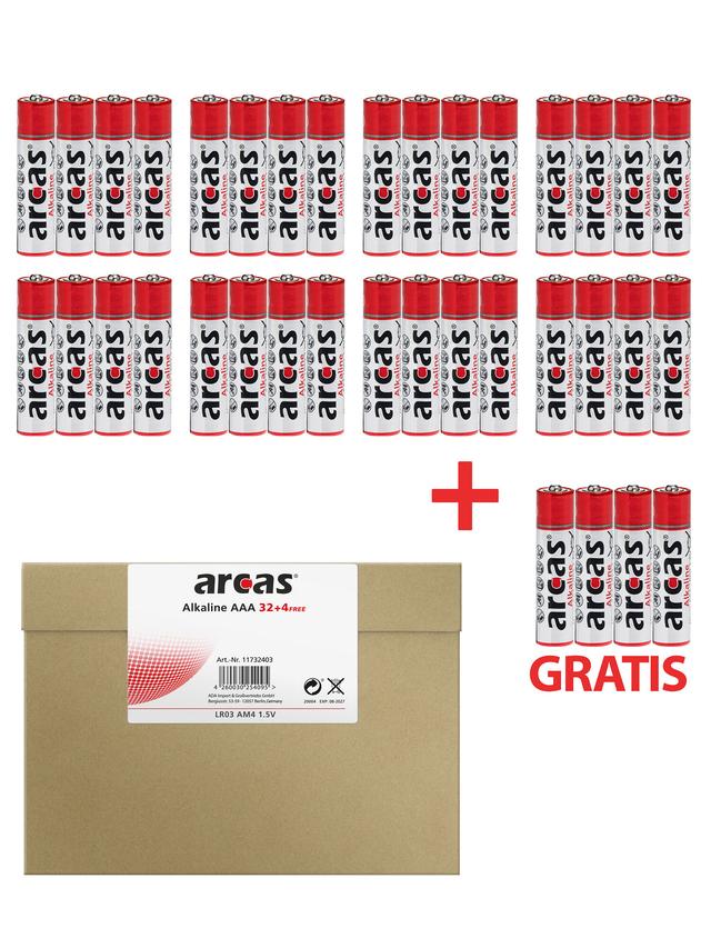 32 + 4 AAA 1,5V Alkaline Batterien von Arcas