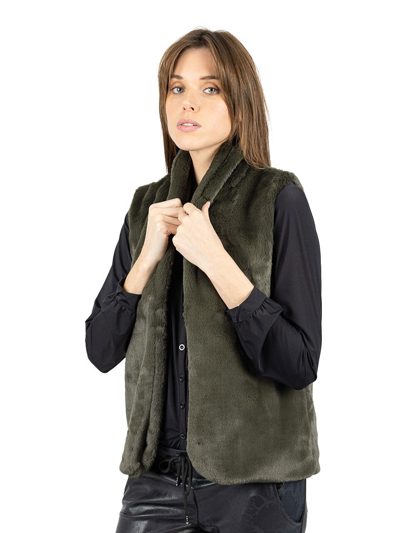 HBT INSOLITES - GIN GILET FAUSSE FOURRURE KAKI