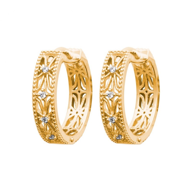 Boucles d'oreilles créole fleur sertie d'oxyde de zirconium Plaqué or 750 3 microns