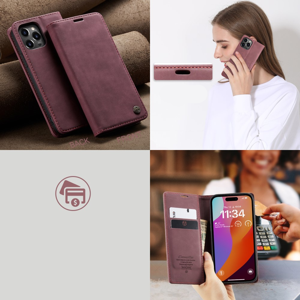 iPhone 16 Pro Max Leder Tasche Flip Wallet Etui mit Kartenfächern - Dunkelrot