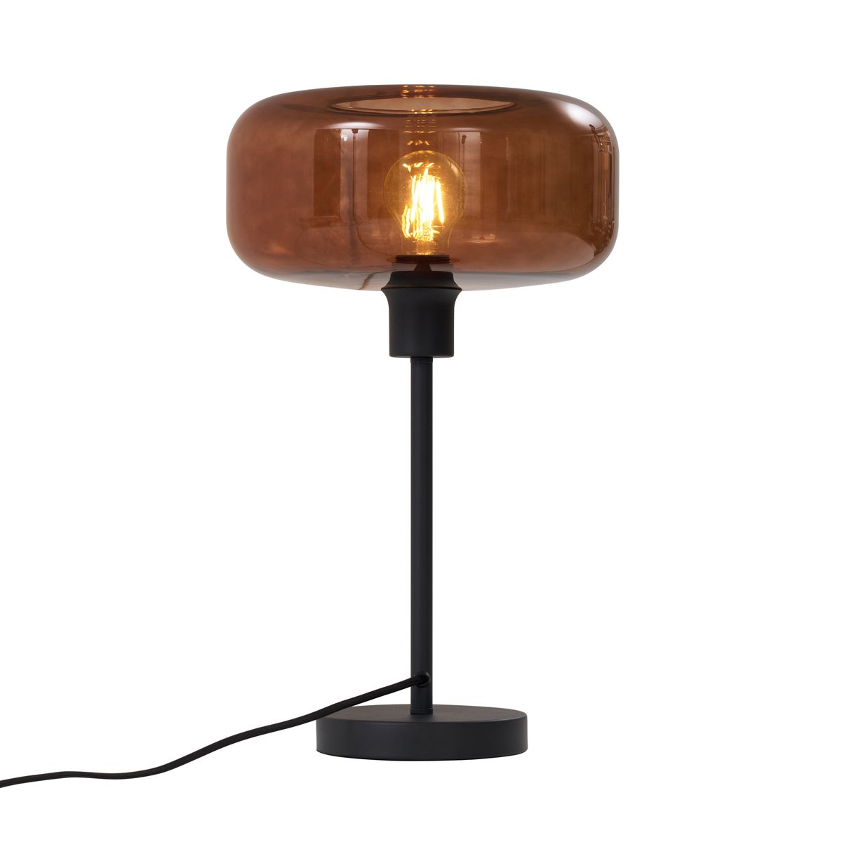 Retro tafellamp zwart met brons glas - Bizle