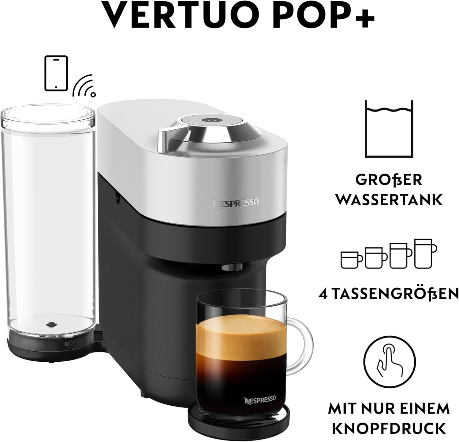 Nespresso Vertuo Pop+ Kaffeekapselmaschine Silber | Gourmetkaffee mit perfekter Crema in 4 Tassengrößen