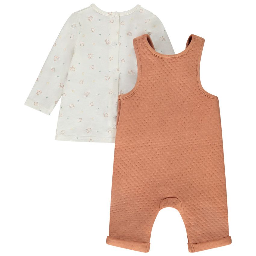 Ensemble 2 pièces matelassé avec salopette pour bébé - Marron