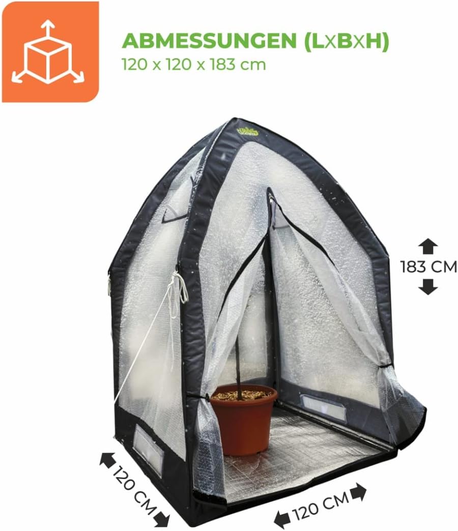Bio Green Überwinterungszelt ICEDOME THERMOPLUS Deluxe | 3-lagige Luftpolsterfolie | Reflektorboden | Stabiler Metallrahmen | B 120 x T 120 x H 183 cm