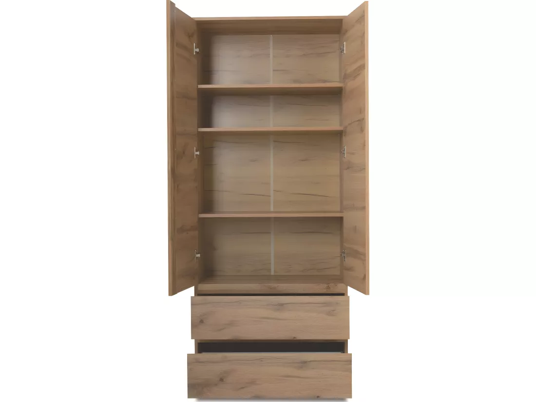 Vaisselier 2 portes 2 tiroirs effet chêne 80 cm - Medea