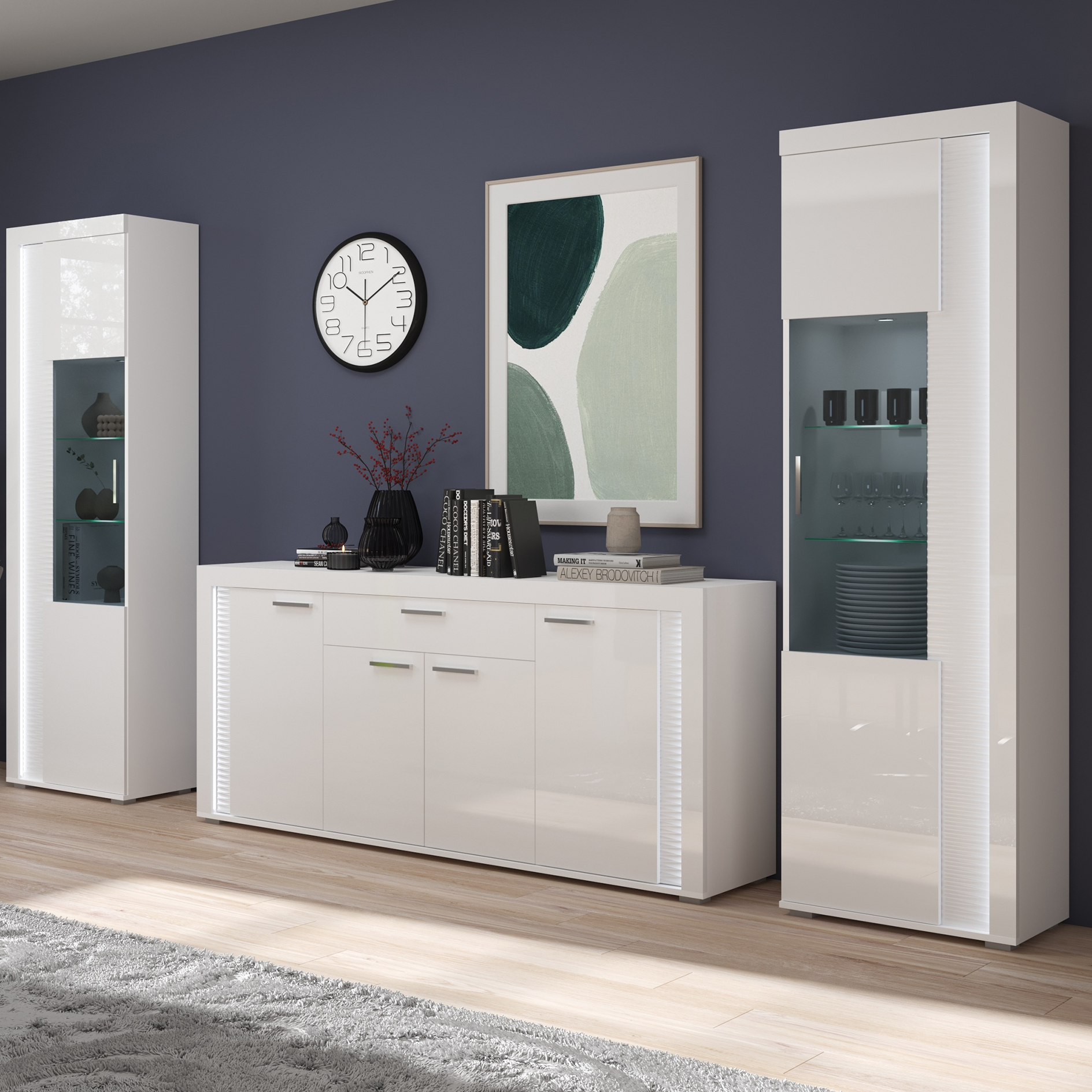 Sideboard SKYLIGHT - weiß Hochglanz - mit Beleuchtung - 182 cm