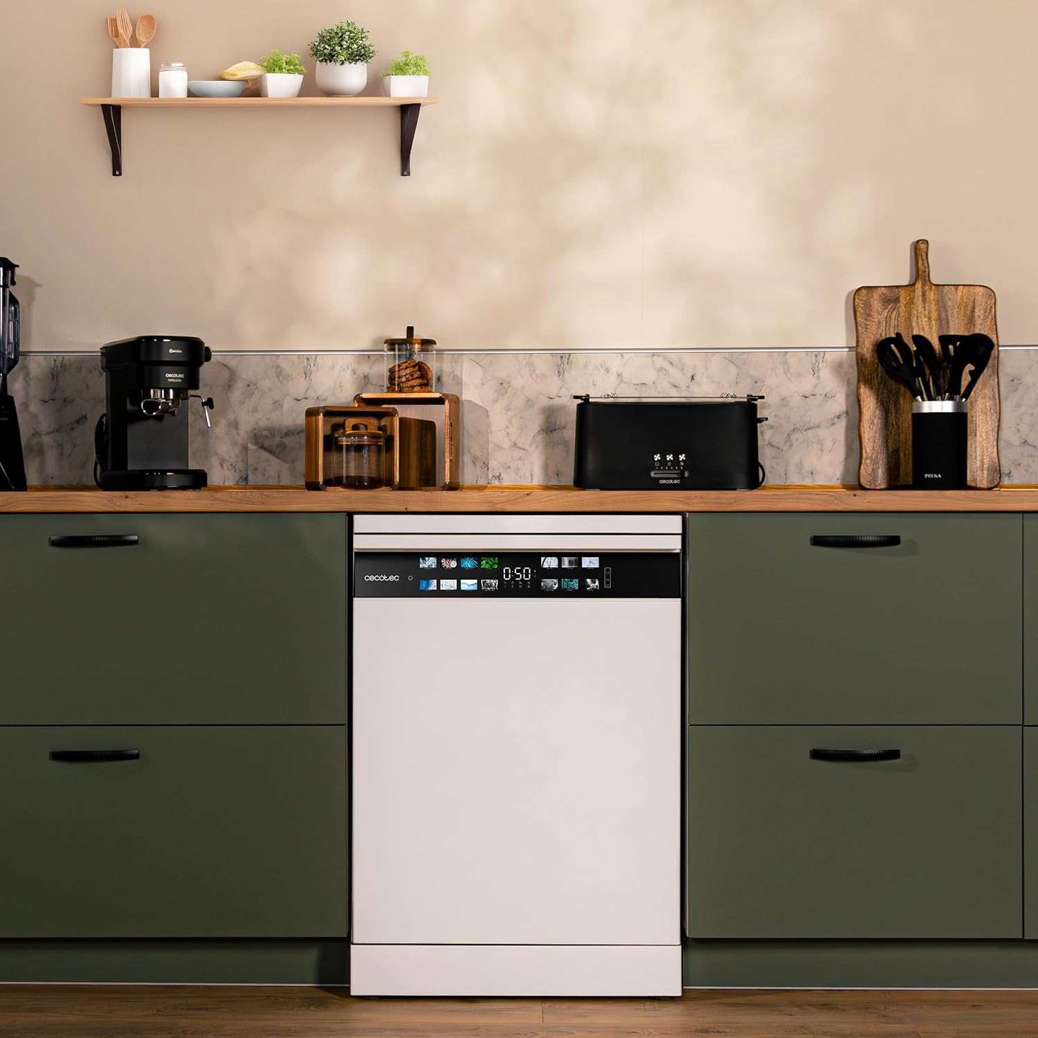 Cecotec Geschirrspüler 60 cm - Freistehend Bolero Aguazero 6700 B. 15 Bestecke, energieeffizient, Inverter Plus Motor, XXL Fullcolor Display, drittes Fach, Turbo Dry+, Dual Zone Wash, WeiÃŸ