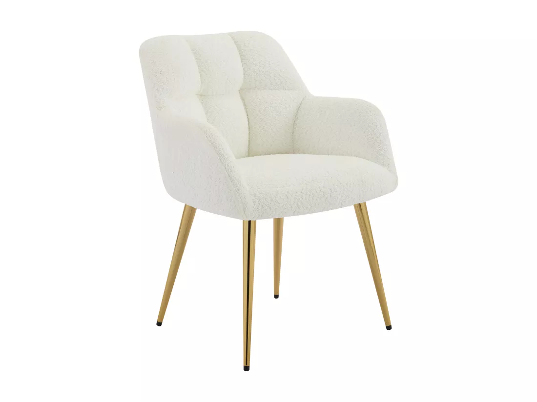 Lot de 2 chaises avec accoudoirs - Tissu bouclette et métal doré - Blanc - PEGA de Pascal MORABITO
