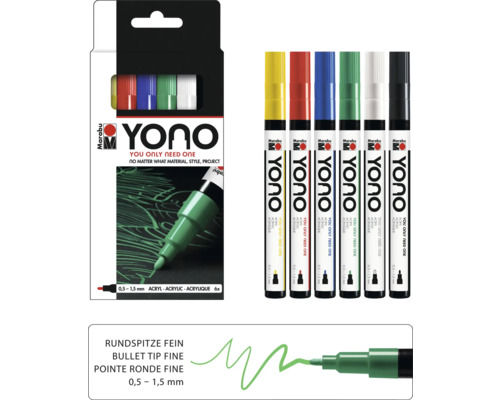 Marabu Yono markerset, 6 x 0,5-1,5 mm