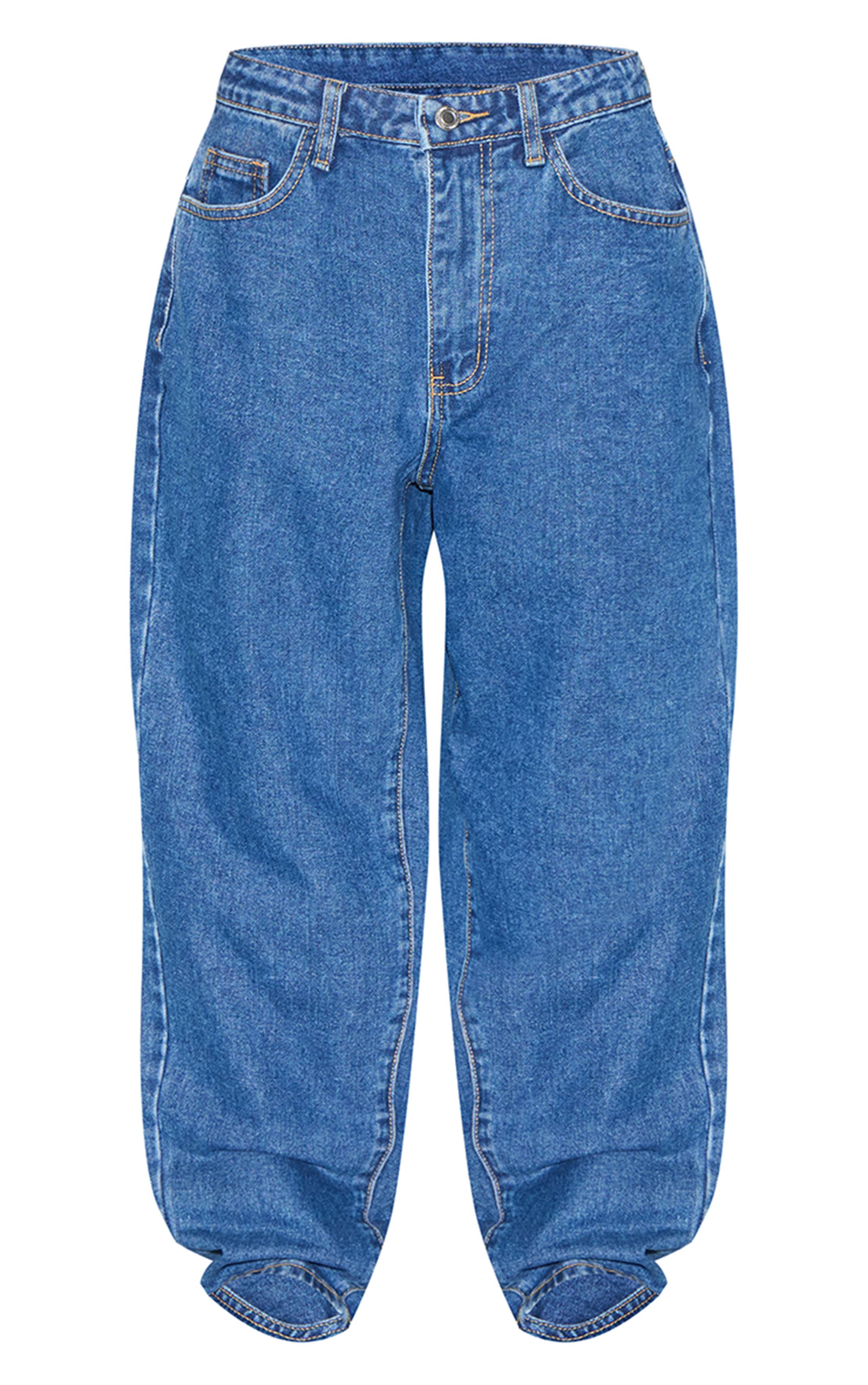 Bleu Foncé Jean Mom Taille Haute Petite