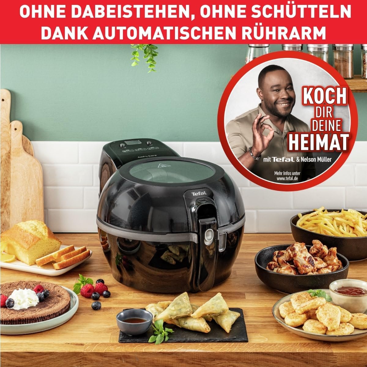 Tefal ActiFry Extra Heißluftfritteuse, AirFryer mit Rührarm, kein Schütteln, 1550 W, 1,2 kg für 6 Personen, High Speed Airflow, Timer, ‎energiesparend, gesunde Fritteuse ohne Öl, Schwarz, FZ7228