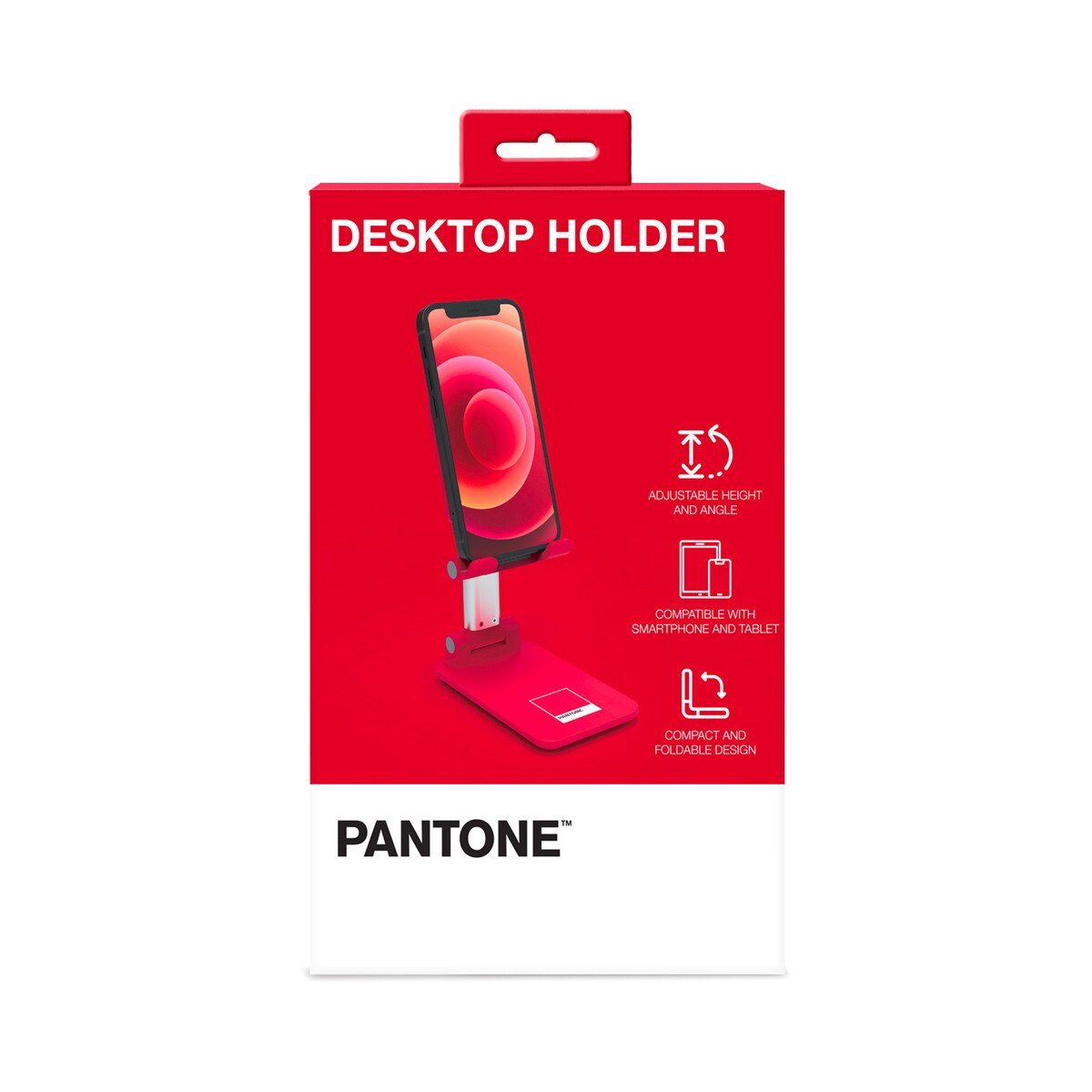 PANTONE Desktop Halterung Mobilgeraete rot | Universeller und rutschfester Halterungskopf |für Smartphones und Tablets bis zu 12'' | Robuster Sockel und stabiler Ständer