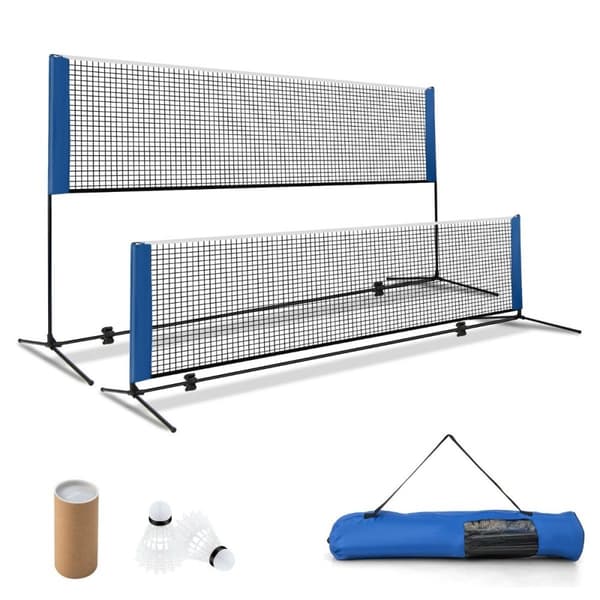 Badmintonnett med stativ, fjerballnett høydejusterbar med 2 fjerboller og bæreveske 420 x 102 x 89-155 cm