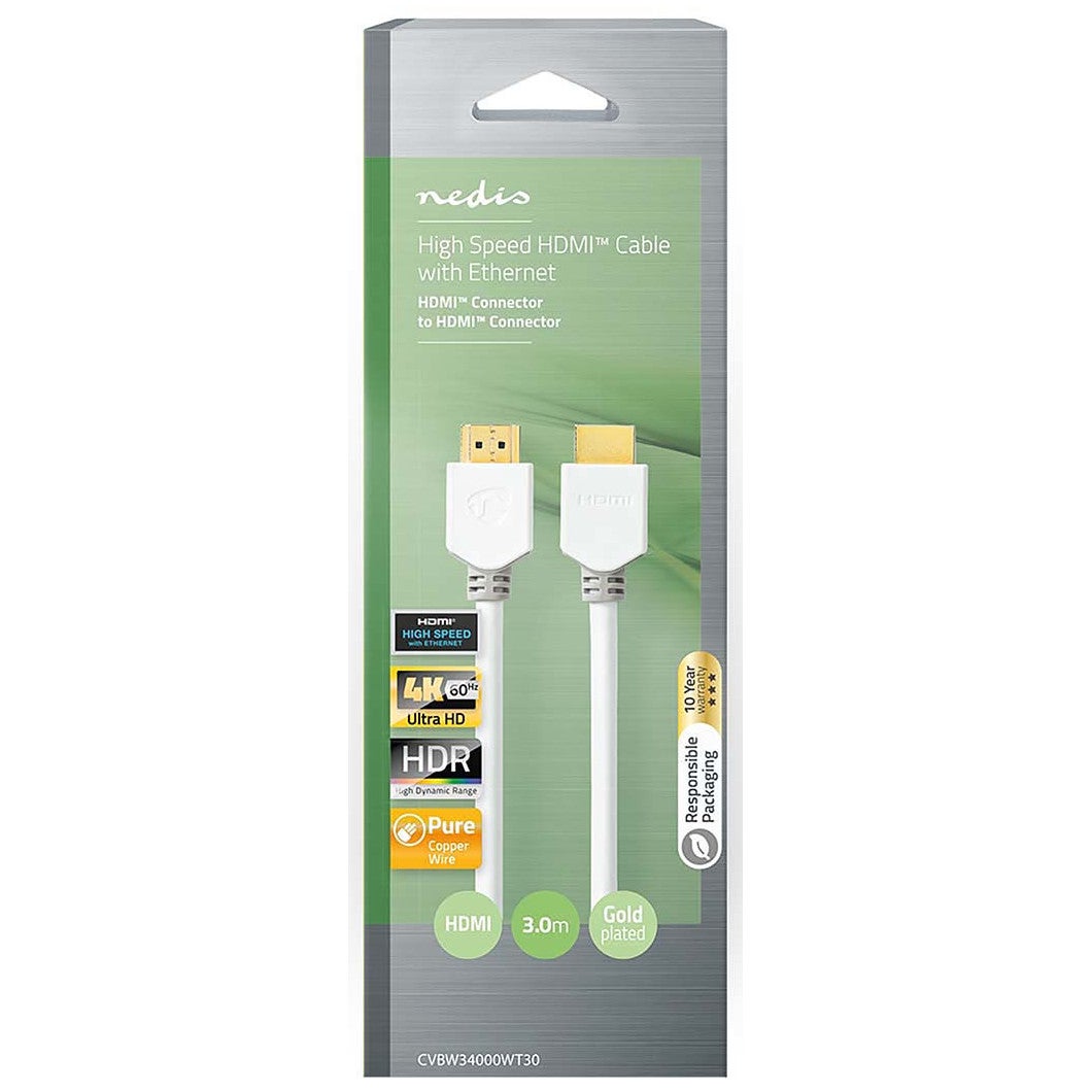 Nedis CVBW34000WT30 high speed HDMI-kabel met ethernet wit 3 meter