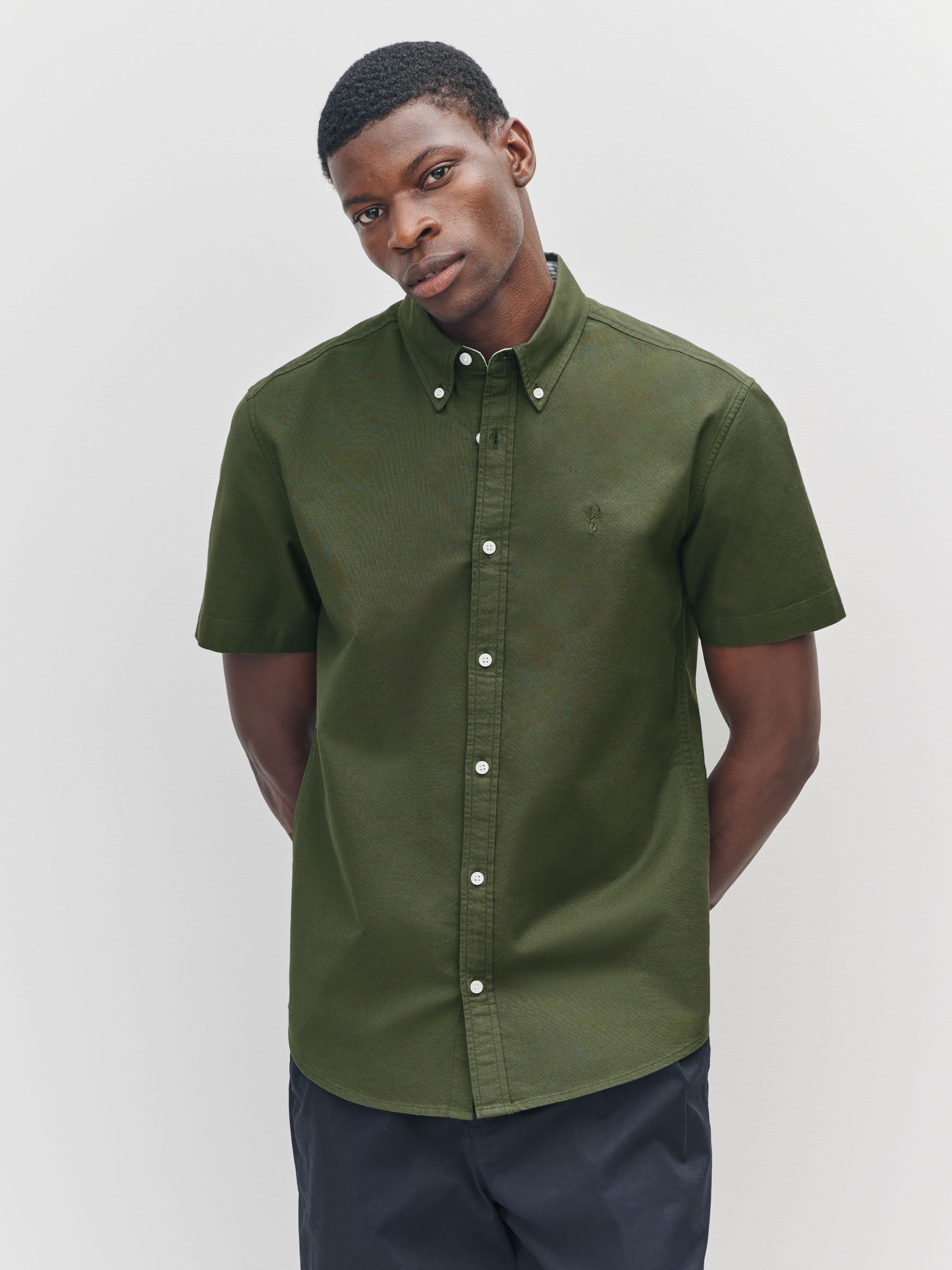 Donkergroen - Slim Fit - Oxford-overhemd met korte mouwen