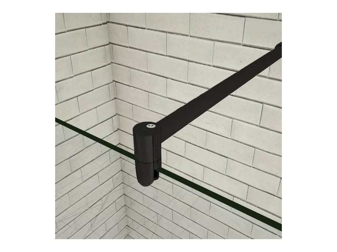 Paroi de douche à l'italienne 50x200cm en verre 8mm securit anticalcaire, avec barre de fixation 70-120cm en cylindrique - Noir Mat