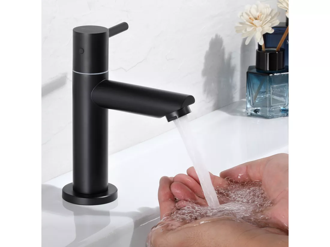 Cecipa max Robinet de lave-main Robinet de Lavabo, Robinet eau Froide, Robinet de Lavabo Noir, Avec Aérateur Remplaçable,EU Modèle