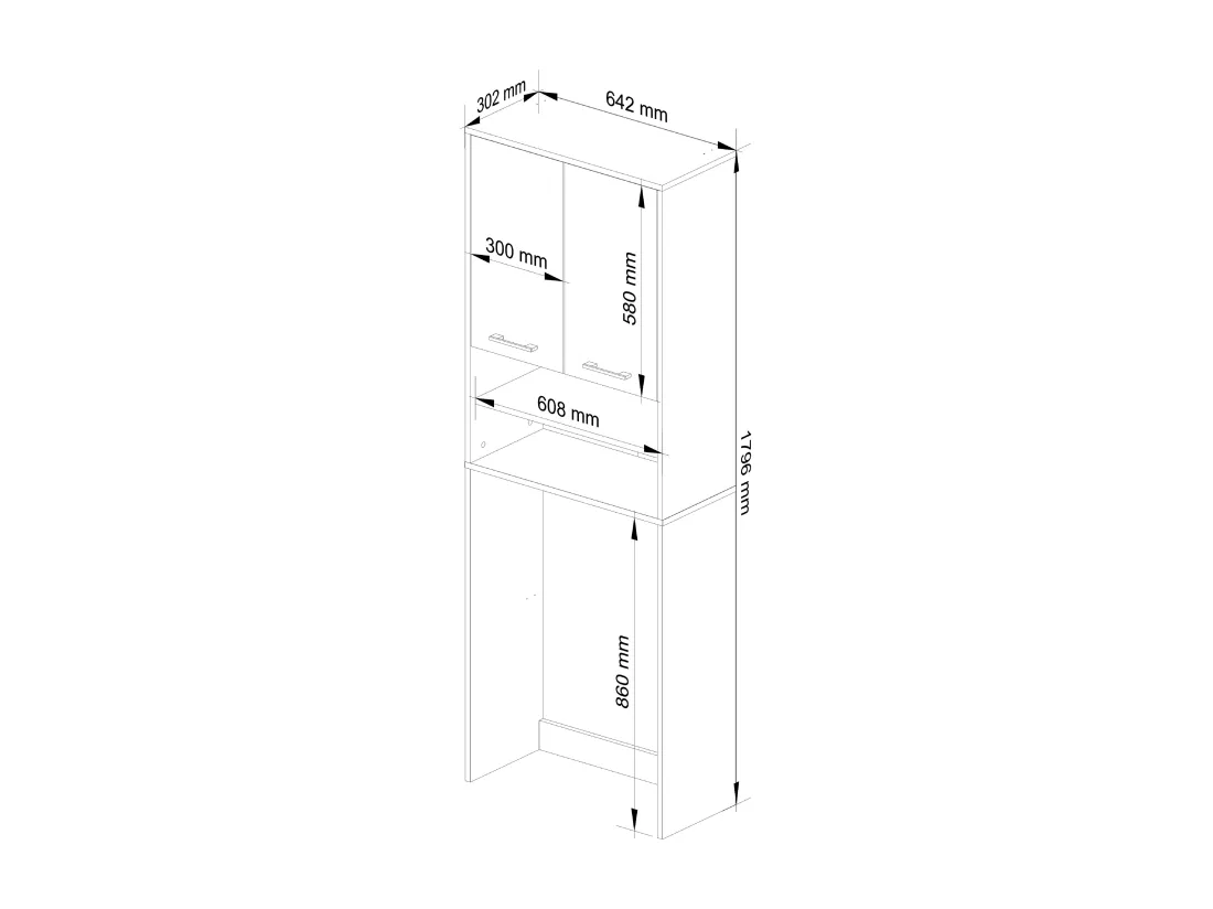 Meuble pour machine à laver FIN Chêne Sonoma 64 cm 2 portes façade Blanche niche 4 étagères 64x30x180 cm