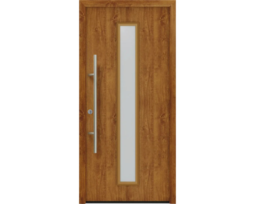 EcoStar ISOPRO Secur IPS 020S voordeur, 1100 x 2100 mm, linksdraaiend, gouden eik, inclusief beslagset, RVS-kruk, veiligheidsprofielcilinder met 5 sleutels