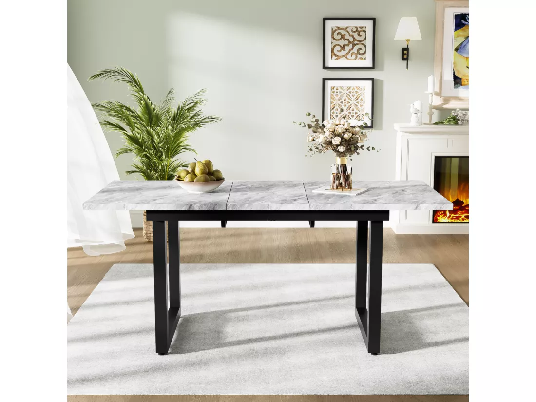 Table à manger extensible 6 à 8 personnes - en style Industriel - Effet béton gris - Panneaux de particules - 140/180x80x75cm