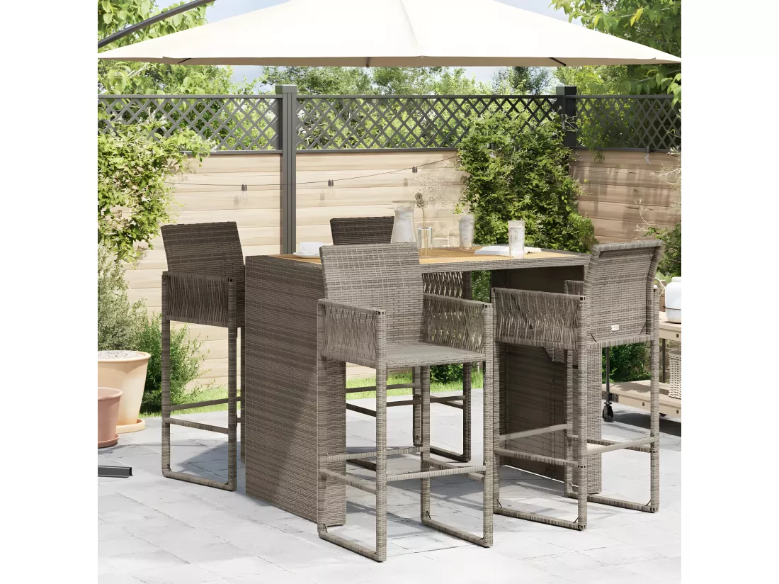 Prolenta Premium - Table de bar de jardin et dessus en bois acacia résine tressée