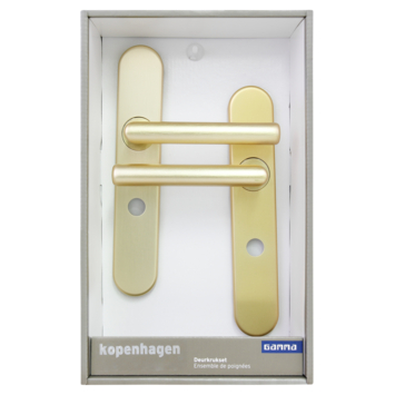 Gamma deurkruk set Kopenhagen ovaal schild vrij-bezet sluiting 63/8 mm messing mat aluminium