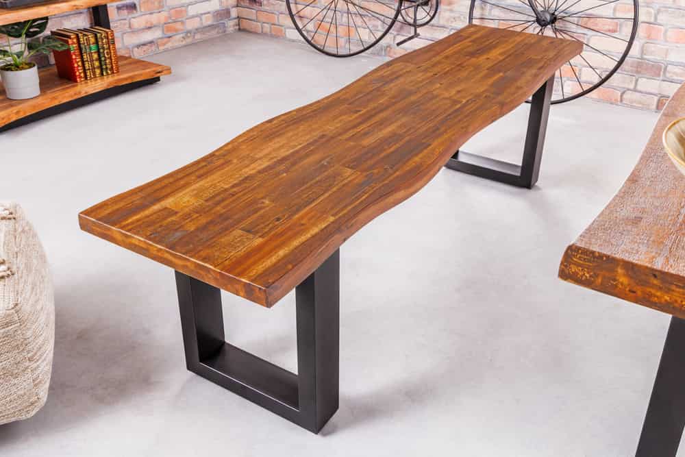 Industrial Baumstamm Sitzbank GENESIS 160cm Akazie Massivholz Kufengestell