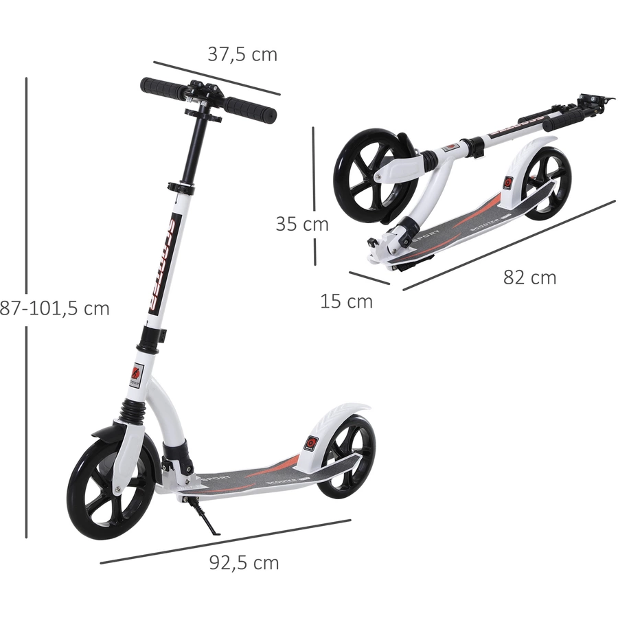 HOMCOM Tretroller mit Stoßdämpfung und höhenverstellbar weiß