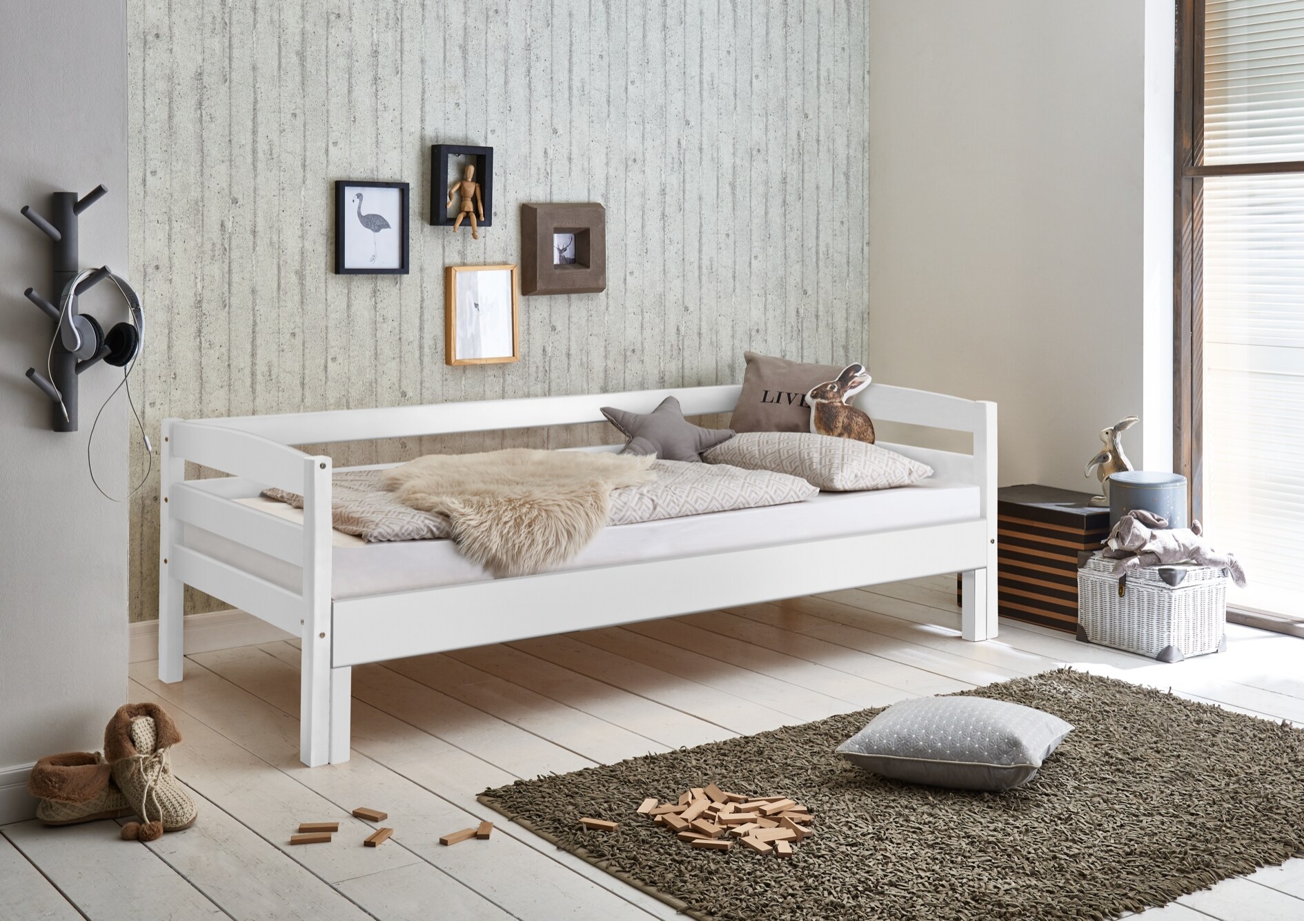 Relita - Funktionsbett Emilia ausziehbar 90/180x200 Buche massiv weiß