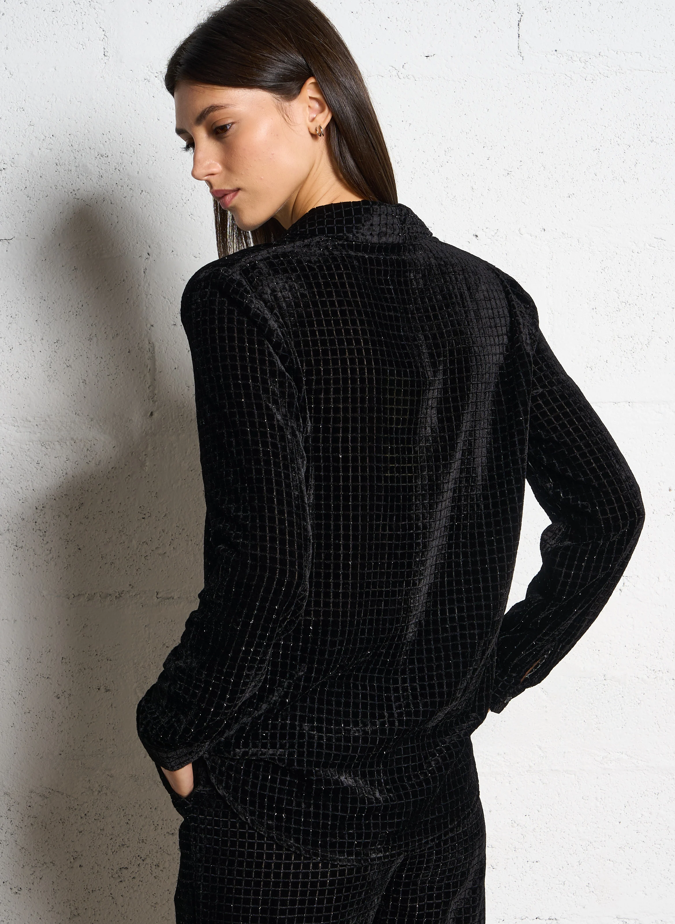 CAPRI - Chemise col classique en velorurs | Noir